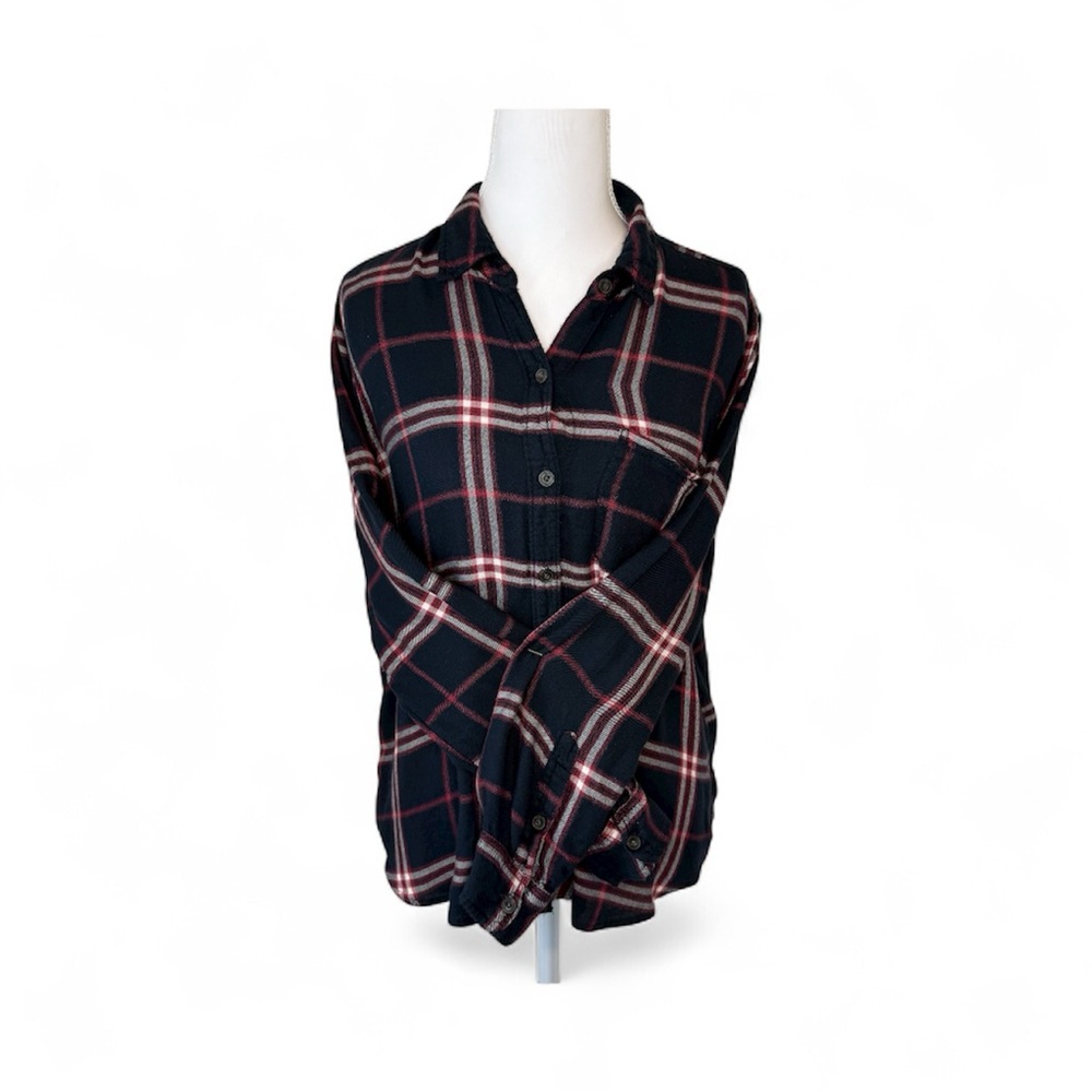 Abercrombie & Fitch Navy and Red Plaid Flannel Shirt - Picture 2 of 4